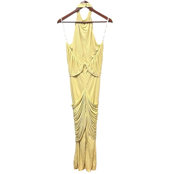 Paris Georgia Roxie Gathered Draped Halter Knit Maxi Dress Gown Butter Yellow M - Picture 9 of 16